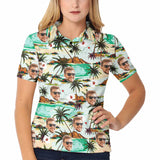 Custom Face Coconut Tree Hawaiian Polo Shirt For Women, Personalized Photo Shirt, Customized Women's All Over Print Polo Shirt