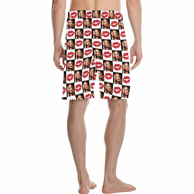 Custom Face Red Mouth Men's All Over Print Casual Shorts