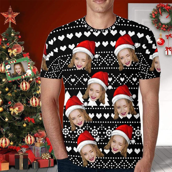 Custom T-shirt with Face Love Christmas Design T-shirt Create Your Own Design T-shirt for Him