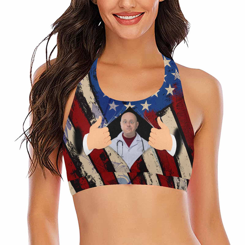 Crewneck Tank Bikini Top - Custom Face Flag Women's Beach Crop High-Neck Bikini Top