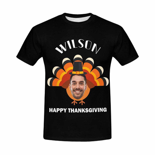 Custom Photo&Name Happy Thanksgiving Print T-shirt Put Your Face on Tshirt with Custom Image