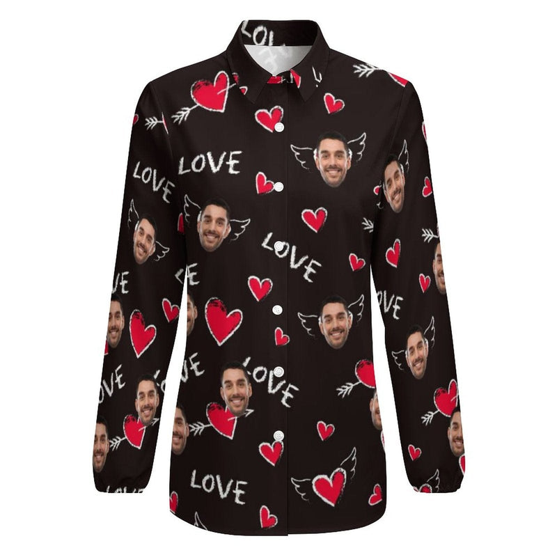 Custom Face Love You Vntage Casual Long Sleeve Hawaiian Shirts