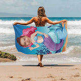 Custom Face&Text Mermaid Princess Beach Towel Quick-Dry Sand-Free  Beach&Bath Towel