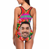 Custom Face Floral Swimsuit Personalized Women's One Piece Bathing Suit Honeymoons Party For Her