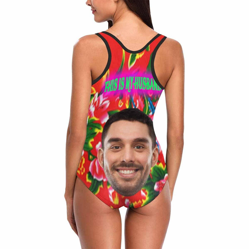 Custom Face Floral Swimsuit Personalized Women's One Piece Bathing Suit Honeymoons Party For Her