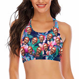 Crewneck Tank Bikini Top - Custom Face Flower Women's Colorful Beach Crop High-Neck Bikini Top