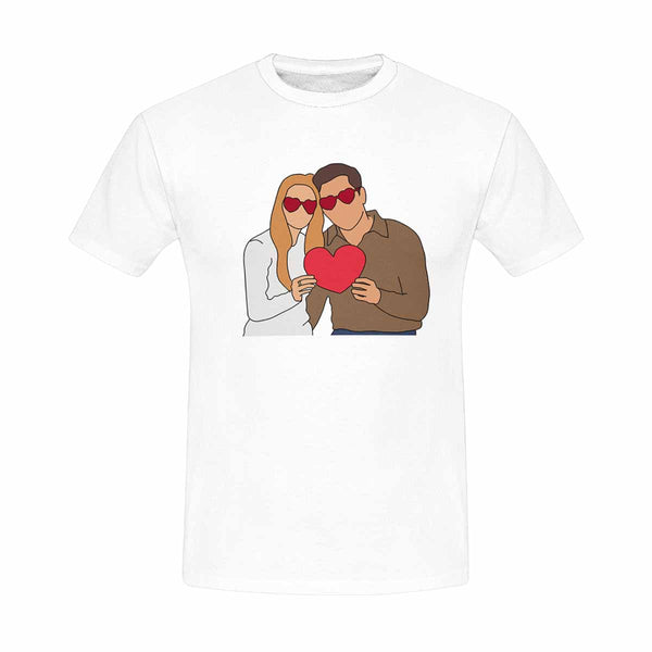 Custom Portrait Outline Shirt, Line Art Photo Shirt For Male, Custom Men's All Over Print T-shirt, Photo Outline Outfit For Couple White