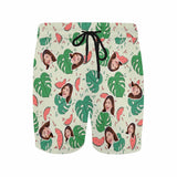 Custom Face Swim Shorts Swim Trunks Personalized Green Leaves Face Swim Trunks