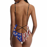 Custom Face Flag Lover Swimsuits Personalized Women's Lacing Backless One-Piece Bathing Suit Celebrate Holiday