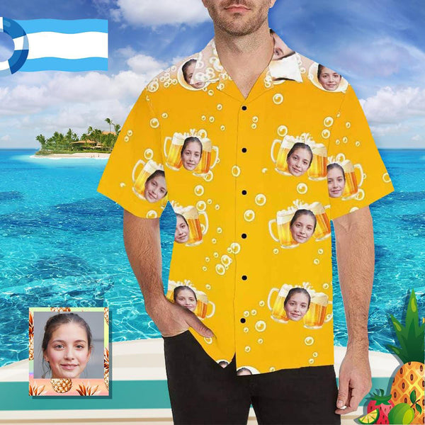 Design Your Own Hawaiian Shirt with Girlfriend Face Beer Yellow Personalized Photo Tropical Aloha Shirt