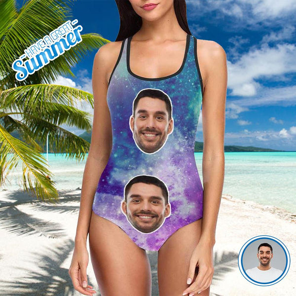 Custom Husband Face Galaxy Women's Tank Top Bathing Swimsuit