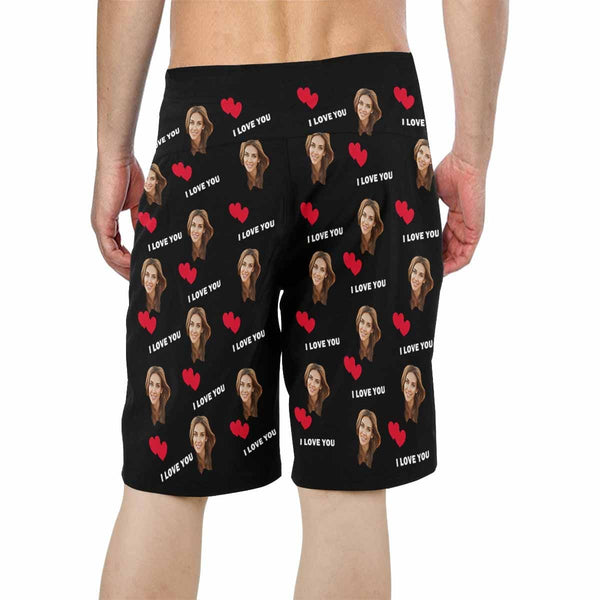 Custom Face I Love You Personalized Photo Men's Beach Short-Drawstring Short