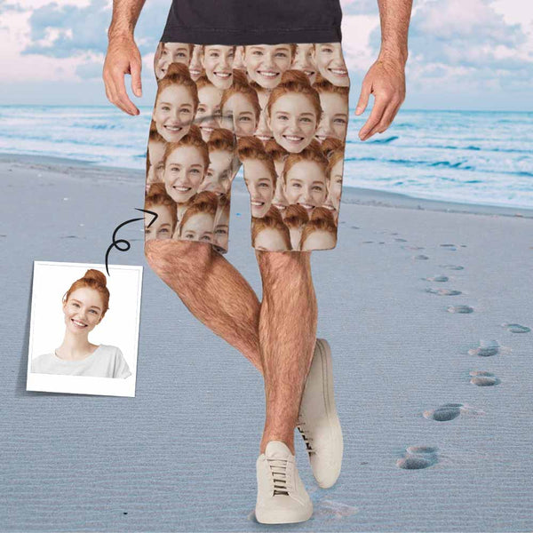 Custom Face Pattern Seamless Personalized Photo Men's Elastic Beach Short