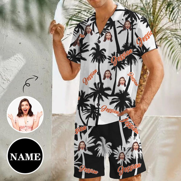 Custom Photo&Name Coconut Tree Hawaiian Set Summer Holiday Hawaiian Shirt & Shorts Set Add Your Own Custom Image Text