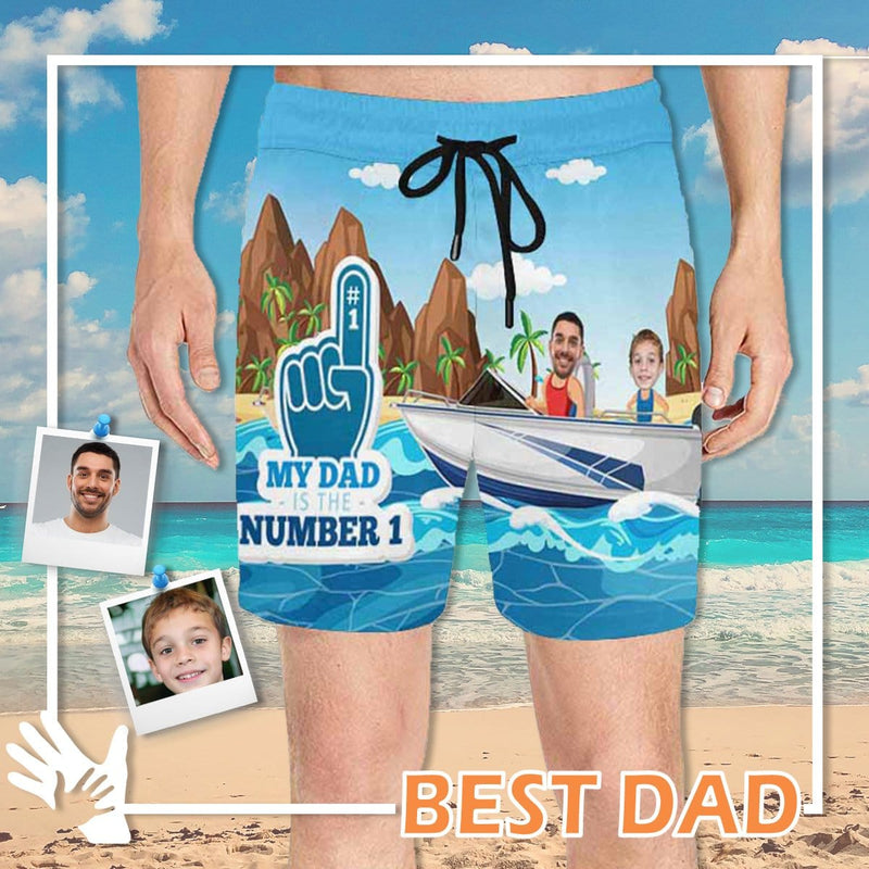 Custom Face My Dad Number One Men's Quick Dry Swim Shorts, Personalized Funny Swim Trunks