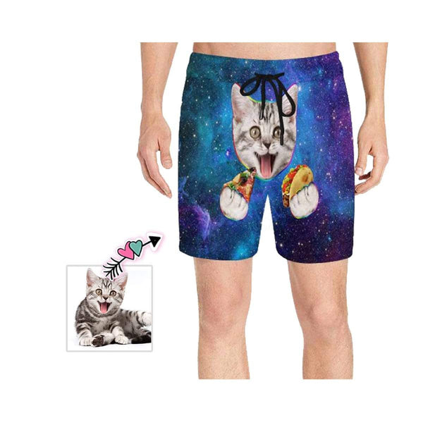 Custom Face Pet Pizza Men's Quick Dry Swim Shorts, Personalized Funny Swim Trunks