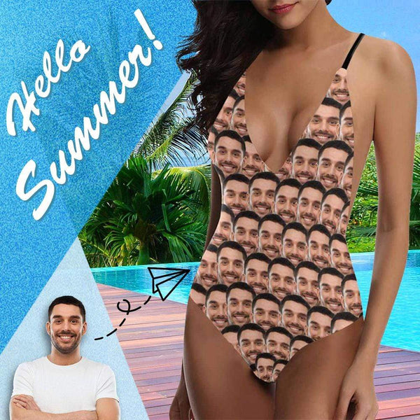 #Bathingsuit-Custom Boyfriend Face Funny Smash Swimsuit Personalized Women's One Piece Bathing Suit For Her