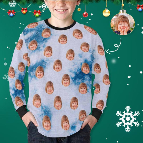 Custom Face Snowing Kids' Rib Cuff Long Sleeve T-shirt