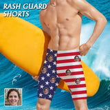 Custom Face American Flag Men's Skinny Stretch Knee Length Swim Trunks