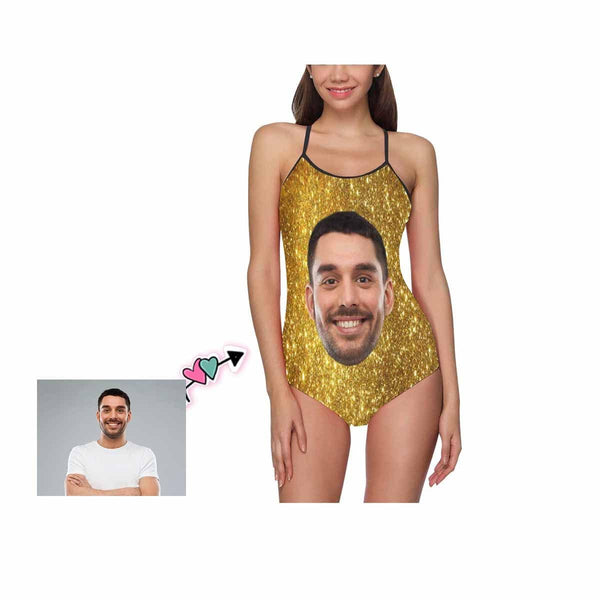 Custom Face Shiny Golden Women's Slip One Piece Swimsuit