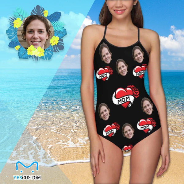 Custom Face Love Mom Women's Slip One Piece Swimsuit