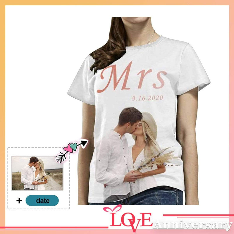 Custom Photo&Date Mrs Couple Anniversary Women's All Over Print T-shirt