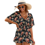 Custom Face Flower One Piece Cover Up Dress Personalized Women's Short Sleeve Beachwear Cover up