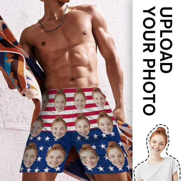 Custom Face Flag Personalized Photo Men's Elastic Beach Short