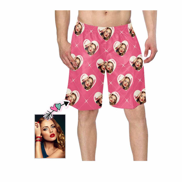 Custom Girlfriend Face Pink Love Men's Beach Shorts