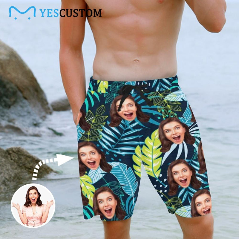 Custom Face Jungle Personalized Photo Men's Beach Short-Drawstring Short