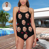 Custom Face Swimsuit Personalized Love Heart Women's Slip One Piece Bathing Suit Birthday Valentine's Gift