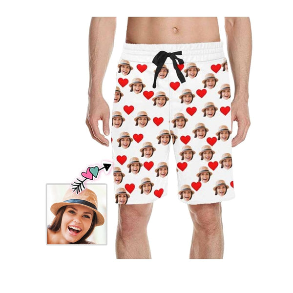 Custom Face Red Heart Men's All Over Print Casual Shorts