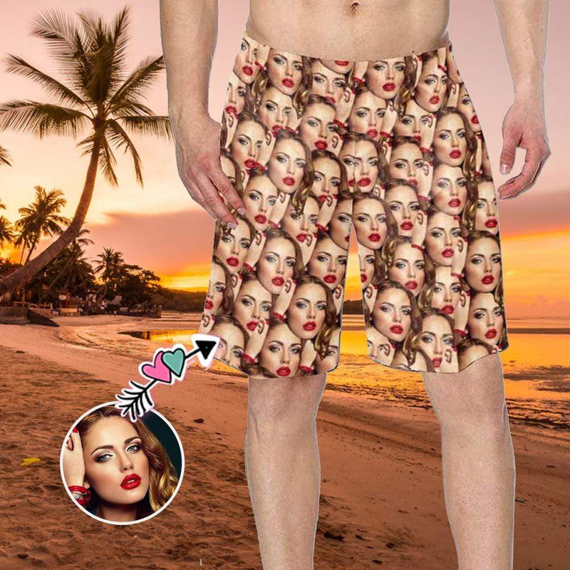 Custom Face Seamless Funny Personalized Photo Men's Elastic Beach Short