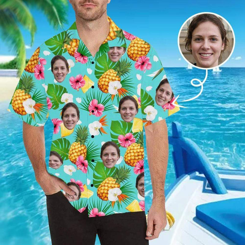 Custom Image Hawaiian Shirt with Photo Pineapple Flower Unisex & Teenage Tropical Aloha Shirt