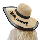 Personalized Name Women's Straw Hat Black Beige Custom Diy Name Hat (Embroidered Left Side)