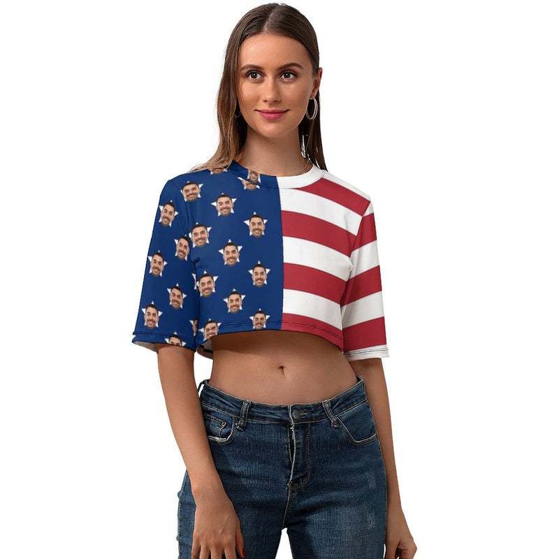 Custom Face Flag Stripe Short Crop T-shirt