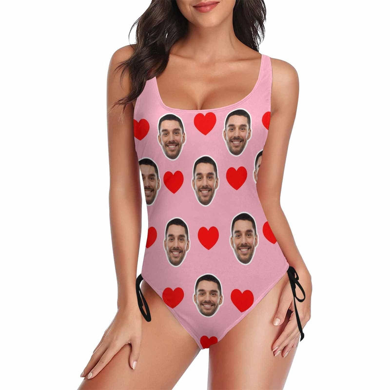 Custom Best Love For You Face Swimsuits Personalized Women's New Drawstring Side One Piece Bathing Suit Bridesmaid Pool Party