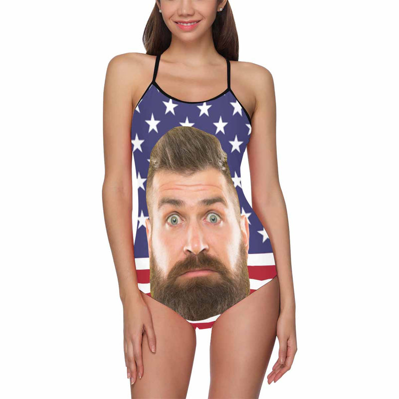 Custom Flag Big Face Swimsuit Personalized One Piece Slip Women Bathingsuit