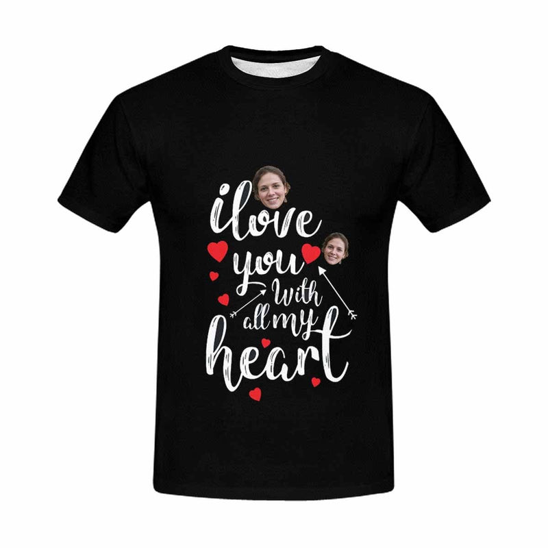 Custom Face I Love You With All My Heart Men's All Over Print T-shirt