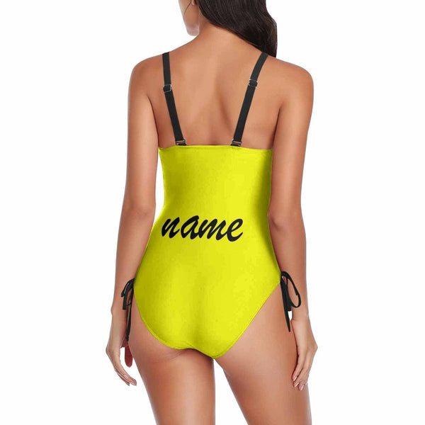 Custom Face&Name Left Hand Women's New Drawstring Side One Piece Swimsuits