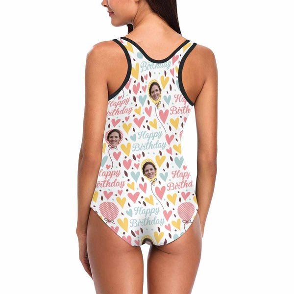 Custom Face Happy Birthday Heart Women's Tank Top Bathing Swimsuit