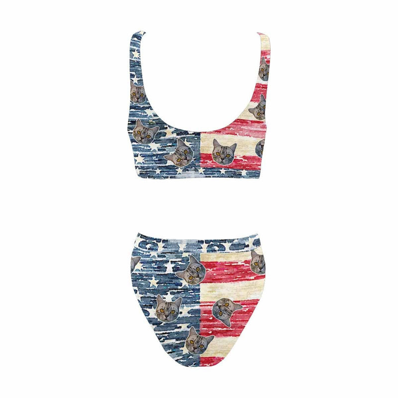 Custom Face Flag Sport Personalized Top&High-Waisted Bikini Swimsuit Celebrate Holiday Party