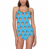 Custom Face Seamless Selfie Blue Women's Slip One Piece Swimsuit