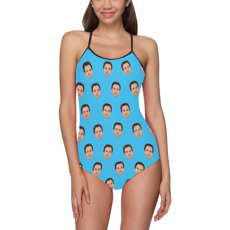 Custom Face Seamless Selfie Blue Women's Slip One Piece Swimsuit