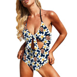 Custom Face Flowers Women's Backless Bow One Piece Swimsuit