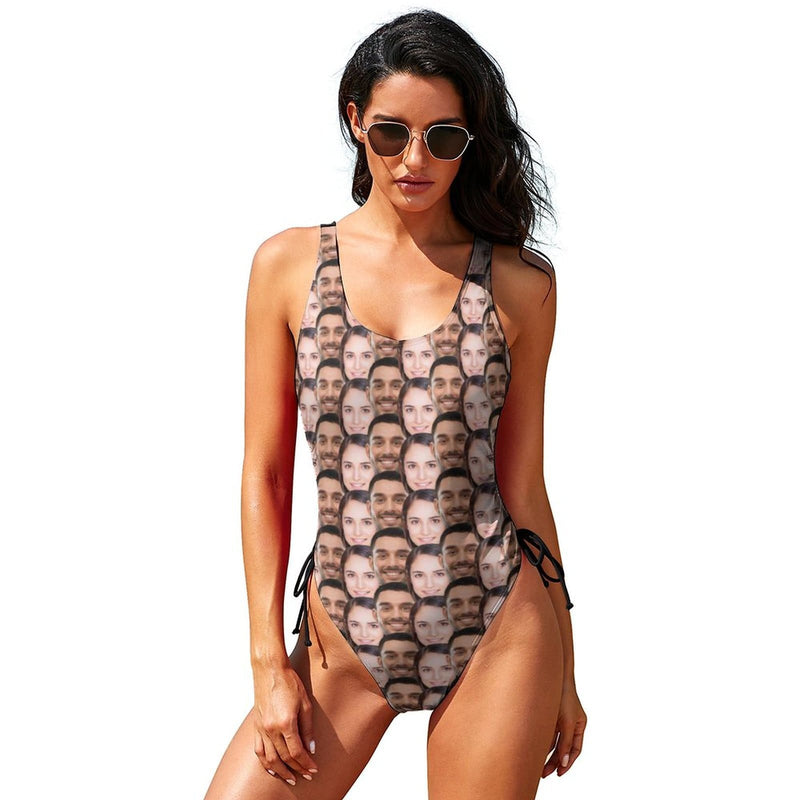 Custom Face Swimsuits To My Lover Personalized Women's New Drawstring Side One Piece Bathing Suit Honeymoons Party For Her