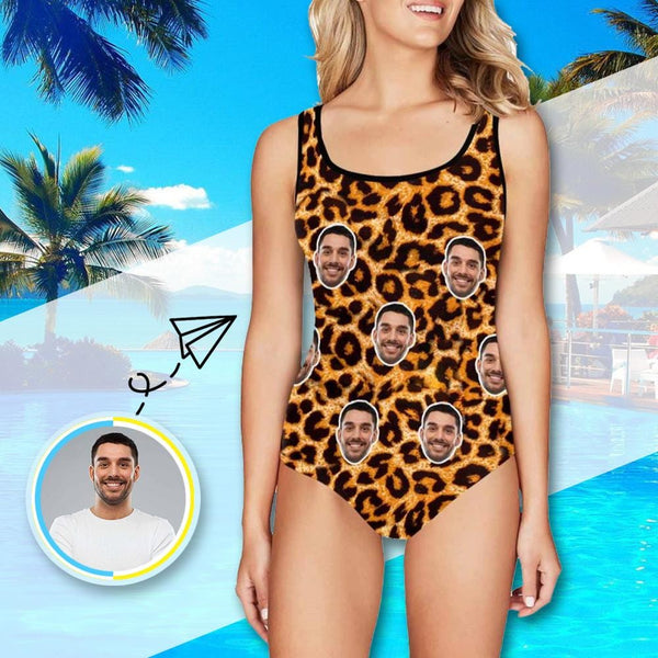 Custom Face Leopard Women's Tank Top Bathing Swimsuit