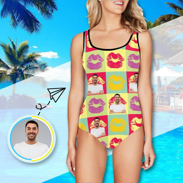 Custom Photo Colorful Lips Women's Tank Top Bathing Swimsuit