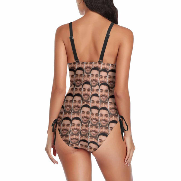 Custom Face All You Swimsuits Personalized Women's New Drawstring Side One Piece Bathing Suit Honeymoons For Her