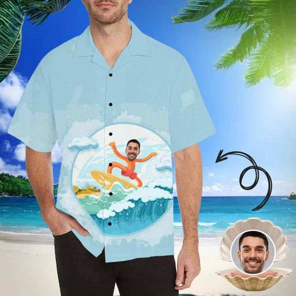 Custom Face Hawaiian Shirt Surfing Create Your Own Hawaiian Shirt  Personalized Photo Tropical Aloha Shirt Birthday Vacation Party Gift